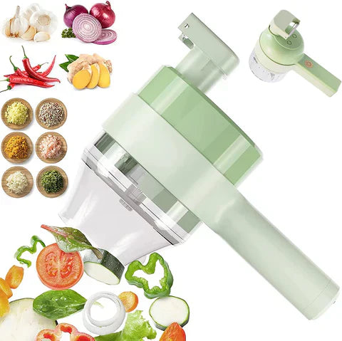The 4-in-1 Electric Kitchen Assistant – Chop, Slice, Grate in Seconds, No Knife Skills Needed.