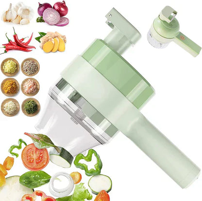 The 4-in-1 Electric Kitchen Assistant – Chop, Slice, Grate in Seconds, No Knife Skills Needed.