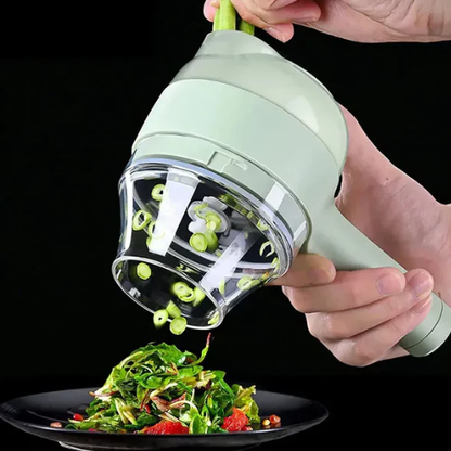 The 4-in-1 Electric Kitchen Assistant – Chop, Slice, Grate in Seconds, No Knife Skills Needed.