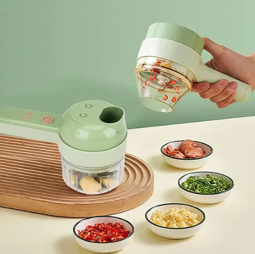 The 4-in-1 Electric Kitchen Assistant – Chop, Slice, Grate in Seconds, No Knife Skills Needed.