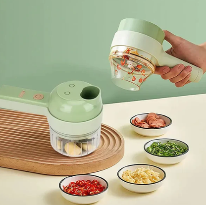 The 4-in-1 Electric Kitchen Assistant – Chop, Slice, Grate in Seconds, No Knife Skills Needed.